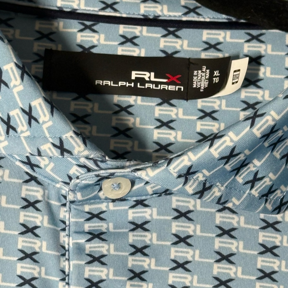 RLX Ralph Lauren X Light Blue Patterned Performance Golf Polo Shirt - Picture 6 of 6